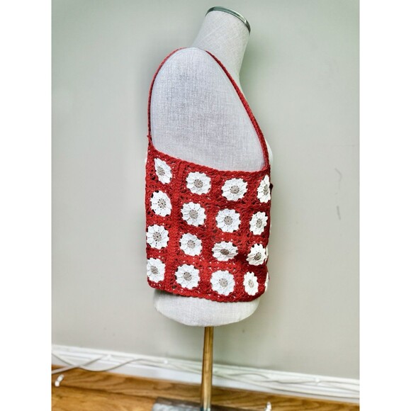 Coco + Jaimeson Women's Crochet Button Front Tank Boho Floral Daisy Size L/XL - Picture 5 of 12